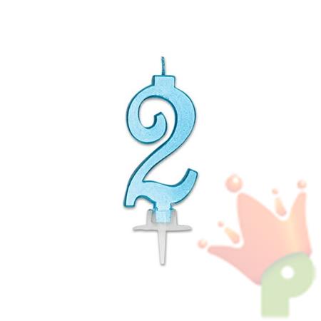CANDELINA NUMERO 2 CELESTE METAL 7CM