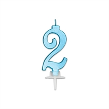 CANDELINA NUMERO 2 CELESTE METAL 7CM