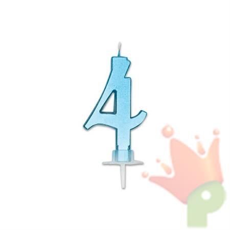 CANDELINA NUMERO 4 CELESTE METAL 7CM