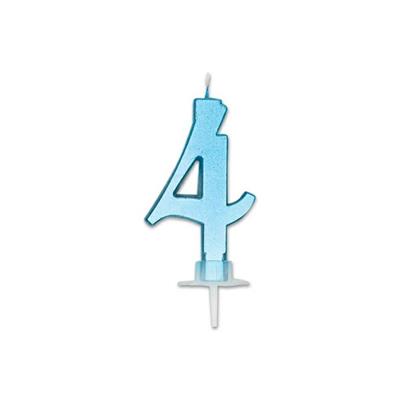 CANDELINA NUMERO 4 CELESTE METAL 7CM