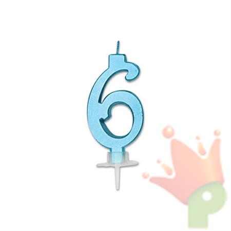 CANDELINA NUMERO 6 CELESTE METAL 7CM