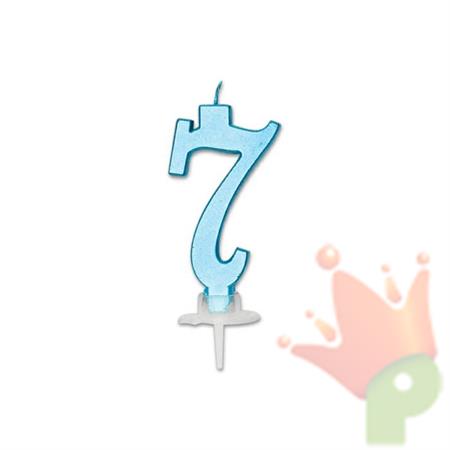 CANDELINA NUMERO 7 CELESTE METAL 7CM