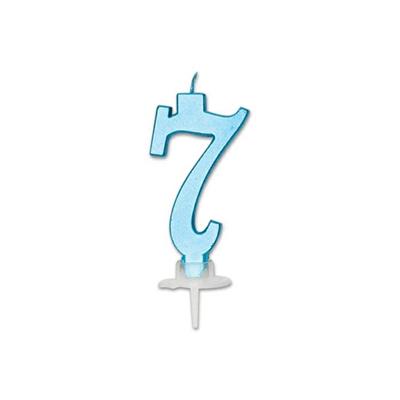CANDELINA NUMERO 7 CELESTE METAL 7CM