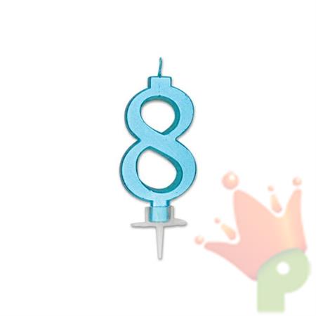 CANDELINA NUMERO 8 CELESTE METAL 7CM