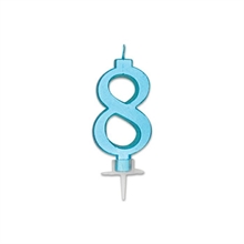 CANDELINA NUMERO 8 CELESTE METAL 7CM