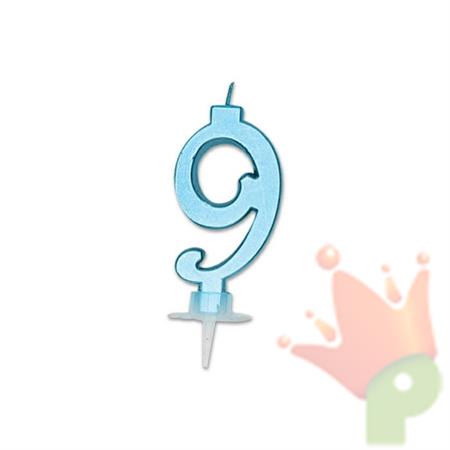 CANDELINA NUMERO 9 CELESTE METAL 7CM