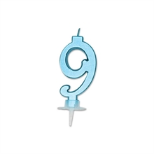 CANDELINA NUMERO 9 CELESTE METAL 7CM