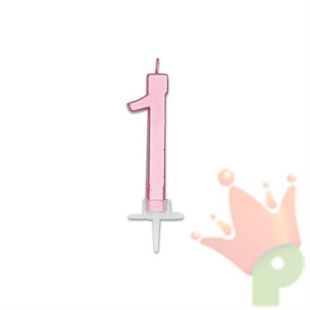 CANDELINA NUMERO 1 ROSA METAL 7CM
