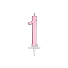 CANDELINA NUMERO 1 ROSA METAL 7CM
