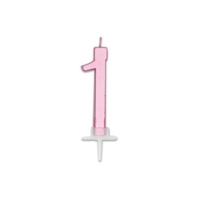 CANDELINA NUMERO 1 ROSA METAL 7CM
