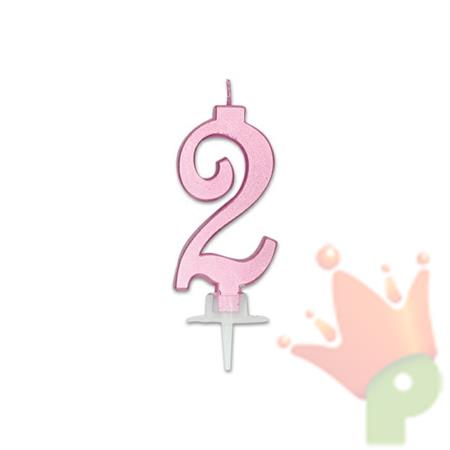 CANDELINA NUMERO 2 ROSA METAL 7CM