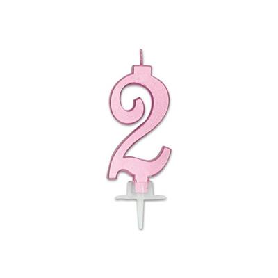 CANDELINA NUMERO 2 ROSA METAL 7CM