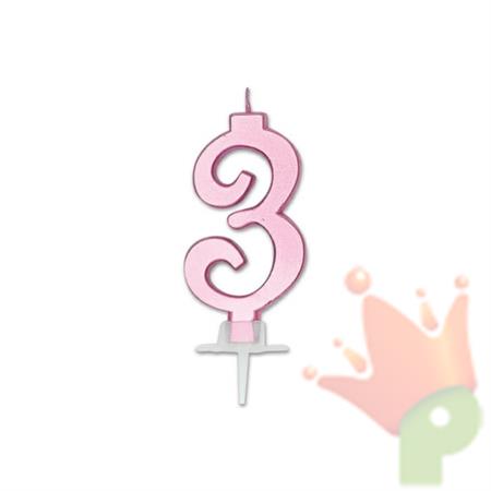 CANDELINA NUMERO 3 ROSA METAL 7CM