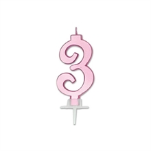 CANDELINA NUMERO 3 ROSA METAL 7CM