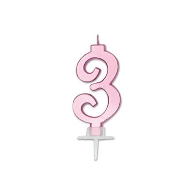 CANDELINA NUMERO 3 ROSA METAL 7CM