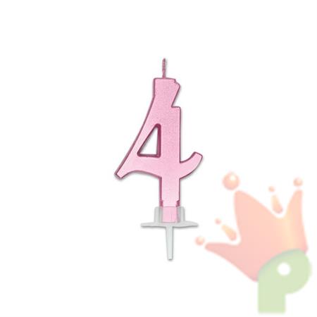 CANDELINA NUMERO 4 ROSA METAL 7CM