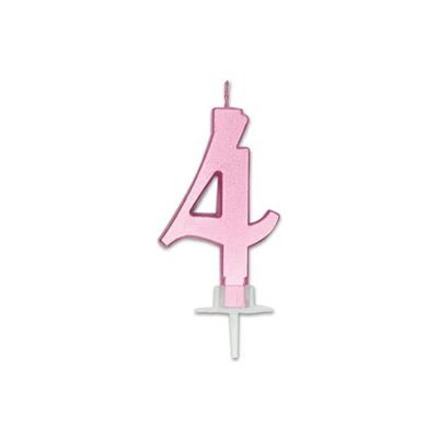CANDELINA NUMERO 4 ROSA METAL 7CM