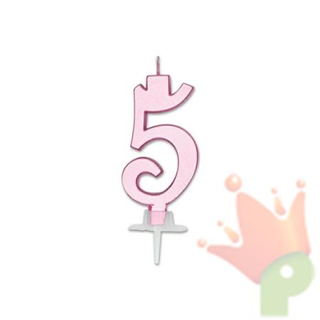 CANDELINA NUMERO 5 ROSA METAL 7CM