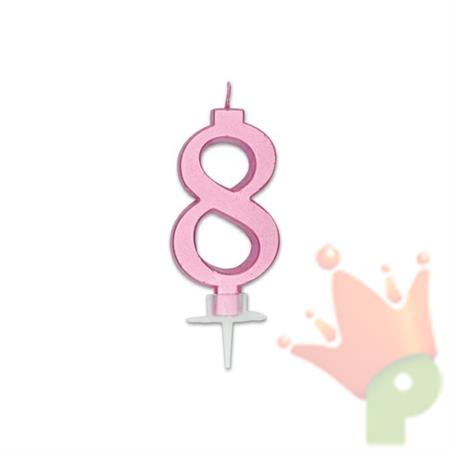CANDELINA NUMERO 8 ROSA METAL 7CM