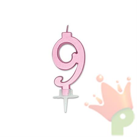 CANDELINA NUMERO 9 ROSA METAL 7CM