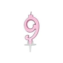 CANDELINA NUMERO 9 ROSA METAL 7CM