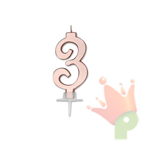 CANDELINA NUMERO 3 ROSE GOLD METAL 7CM