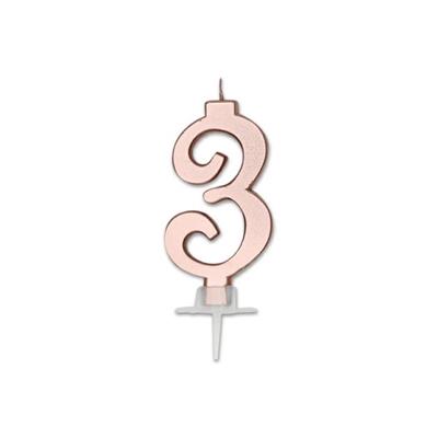 CANDELINA NUMERO 3 ROSE GOLD METAL 7CM