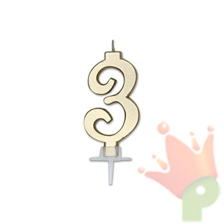 CANDELINA NUMERO 3 ORO METAL 7CM