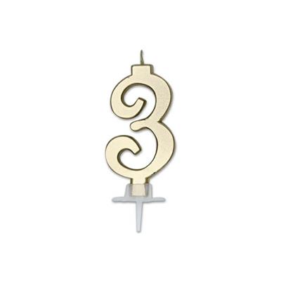 CANDELINA NUMERO 3 ORO METAL 7CM