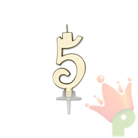 CANDELINA NUMERO 5 ORO METAL 7CM