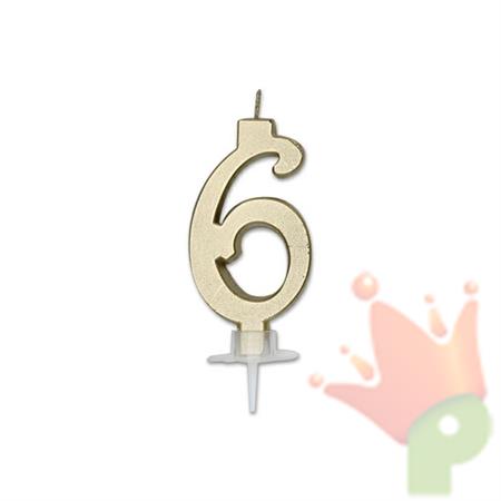 CANDELINA NUMERO 6 ORO METAL 7CM