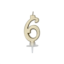 CANDELINA NUMERO 6 ORO METAL 7CM