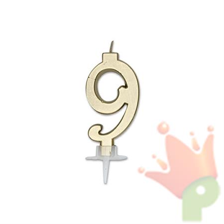 CANDELINA NUMERO 9 ORO METAL 7CM