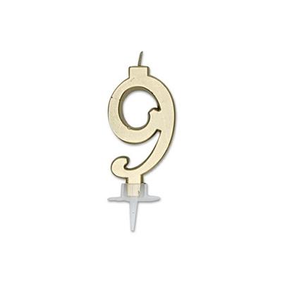 CANDELINA NUMERO 9 ORO METAL 7CM