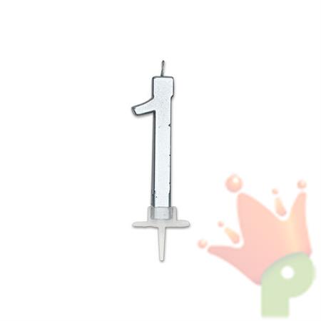 CANDELINA NUMERO 1 ARGENTO METAL 7CM
