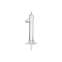 CANDELINA NUMERO 1 ARGENTO METAL 7CM