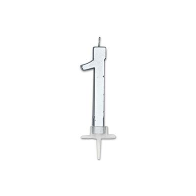 CANDELINA NUMERO 1 ARGENTO METAL 7CM