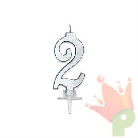 CANDELINA NUMERO 2 ARGENTO METAL 7CM