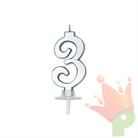 CANDELINA NUMERO 3 ARGENTO METAL 7CM