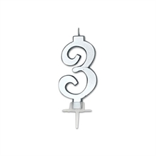 CANDELINA NUMERO 3 ARGENTO METAL 7CM