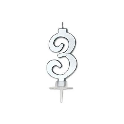 CANDELINA NUMERO 3 ARGENTO METAL 7CM