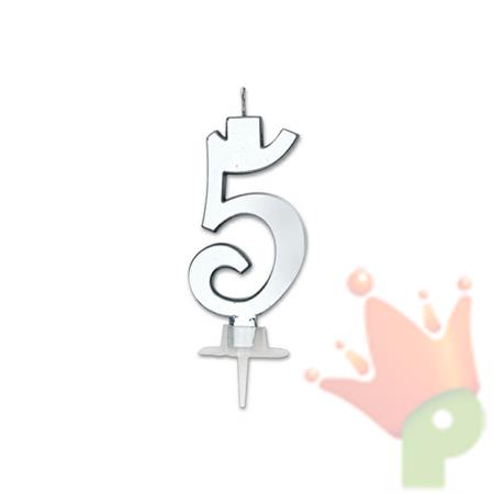 CANDELINA NUMERO 5 ARGENTO METAL 7CM