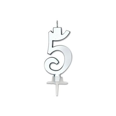 CANDELINA NUMERO 5 ARGENTO METAL 7CM