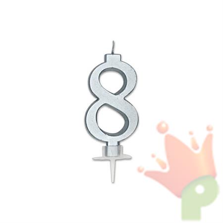 CANDELINA NUMERO 8 ARGENTO METAL 7CM