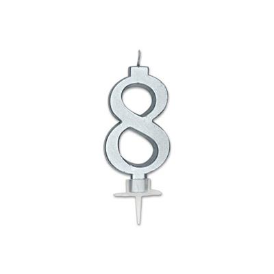 CANDELINA NUMERO 8 ARGENTO METAL 7CM