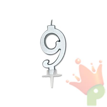 CANDELINA NUMERO 9 ARGENTO METAL 7CM
