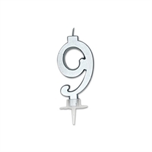 CANDELINA NUMERO 9 ARGENTO METAL 7CM