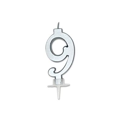 CANDELINA NUMERO 9 ARGENTO METAL 7CM