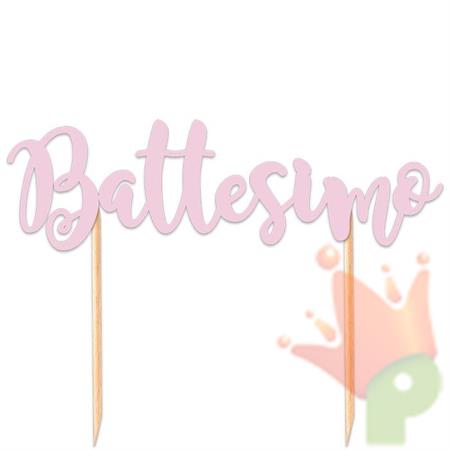 CAKE TOPPER ITALIC 20X13CM BATTESIMO ROSA