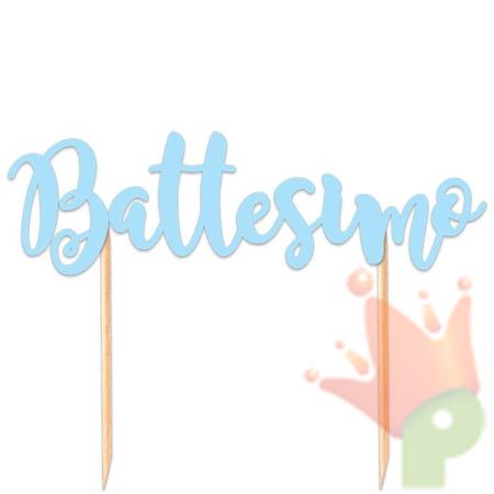 CAKE TOPPER ITALIC 20X13CM BATTESIMO CELESTE